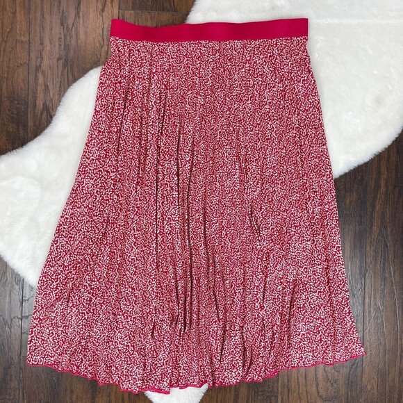 Vince Camuto Dresses & Skirts - Vince Camuto Midi Skirt XL Pink Red Spotted Pleated Elastic Waist Women's